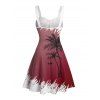Robe de vacances à motif de cocotiers de couleur contrastée, ceinture à buste froncé, col en cœur, mini robe décontractée trapèze - Rouge foncé XXXXXL | US 20