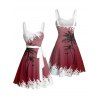 Robe de vacances à motif de cocotiers de couleur contrastée, ceinture à buste froncé, col en cœur, mini robe décontractée trapèze - Rouge foncé XXXXXL | US 20