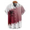Chemise de vacances à manches courtes et boutons pour homme, décontractée, à motif cocotier, couleur contrastée - Rouge foncé 5XL