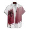Chemise de vacances à manches courtes et boutons pour homme, décontractée, à motif cocotier, couleur contrastée - Rouge foncé 5XL