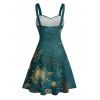 Galaxy Sun Star Print Women's Waist Knots Tie Bow Shoulder Strap Dress and Men's Button Down Shirt - Vert profond S | US 4