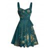 Galaxy Sun Star Print Women's Waist Knots Tie Bow Shoulder Strap Dress and Men's Button Down Shirt - Vert profond S | US 4
