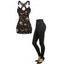Gothic Women Outfit Celestial Sun Moon Star Skulls Pattern Butterfly Lace Surplice Tank Top and Buckle Grommet Waist Long Pants Holiday Set - Noir S | US 4