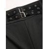 Gothic Women Outfit Celestial Sun Moon Star Skulls Pattern Butterfly Lace Surplice Tank Top and Buckle Grommet Waist Long Pants Holiday Set - Noir S | US 4