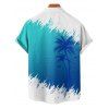 Vacation Couple Outfit Contrast Color Coconut Tree Pattern Ruched Bust Belt Dress and Button Up Shirt Casual Matching Outfit - Bleu S | US 4