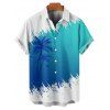Vacation Couple Outfit Contrast Color Coconut Tree Pattern Ruched Bust Belt Dress and Button Up Shirt Casual Matching Outfit - Bleu S | US 4
