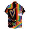 Chemise à manches courtes et boutons pour homme, motif cœur et lettres arc-en-ciel, idéale pour les vacances - Noir 5XL