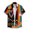 Chemise à manches courtes et boutons pour homme, motif cœur et lettres arc-en-ciel, idéale pour les vacances - Noir 5XL