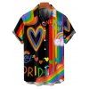 Chemise à manches courtes et boutons pour homme, motif cœur et lettres arc-en-ciel, idéale pour les vacances - Noir 5XL