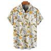 Vacation Couple Outfit Dandelion Leaf Print Colorblock Crossover Belt Plunging Neck High Waisted A Line Midi Dress and Button Up Shirt Casual Matching Outfit - Jaune S | US 4