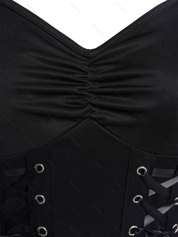 Vacation Women Outfit Butterfly Wings Print V Neck Lace Up Dress and Sequins Earrings Geometric Hollow Out Sandals Set - DEEP BLUE S | US 4