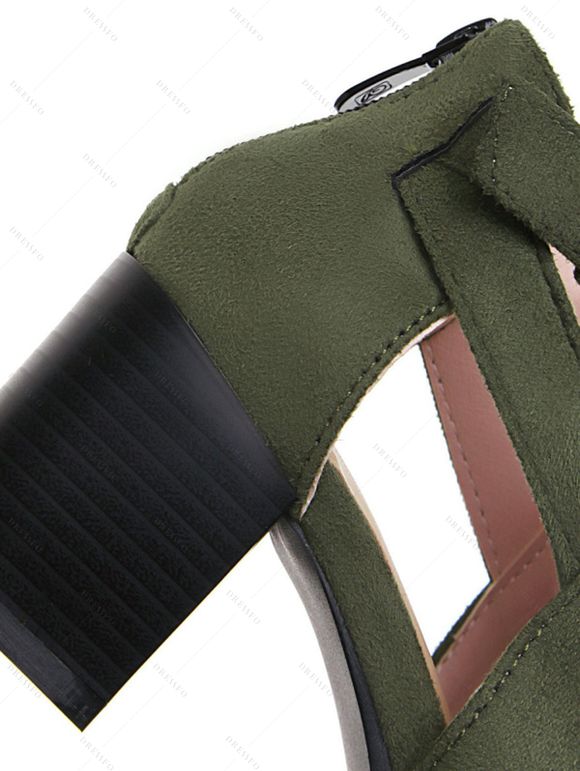 Open Toe Plain Color Buckle Strap Chunky Heels Hollow Out Casual Outdoor Sandals - Vert profond EU 42