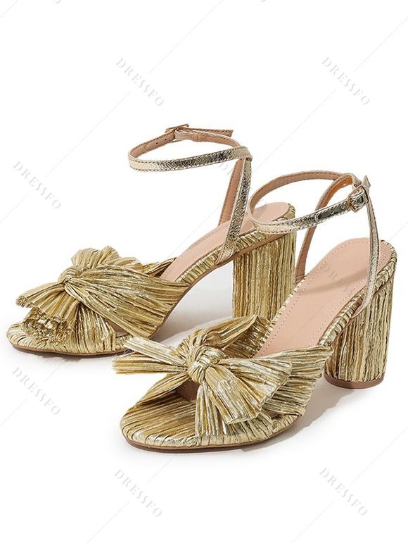 Bowknot Chunky Heels Open Toe Buckle Strap Elegance Party Sandals - d'or EU 43