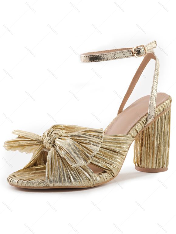 Bowknot Chunky Heels Open Toe Buckle Strap Elegance Party Sandals - d'or EU 39