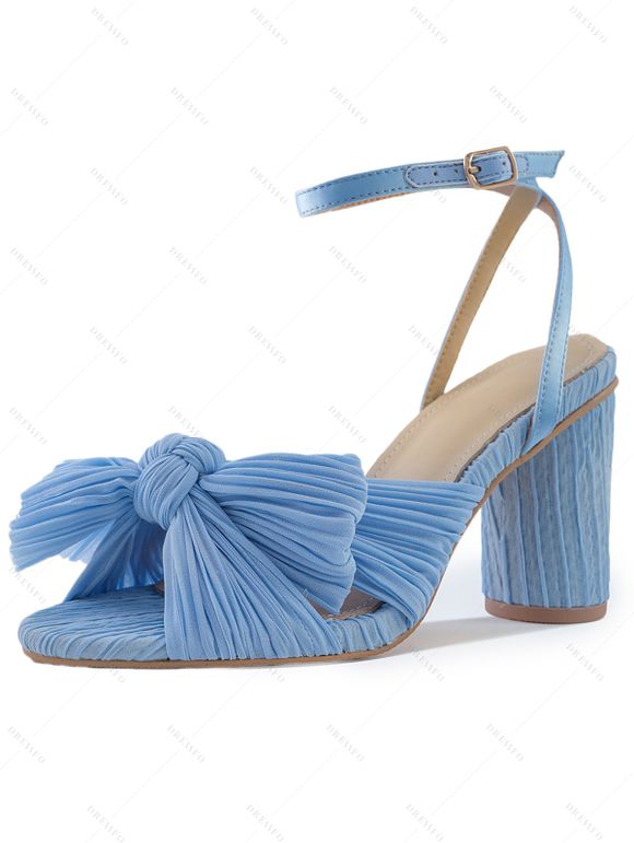 Bowknot Chunky Heels Open Toe Buckle Strap Elegance Party Sandals - Bleu EU 43