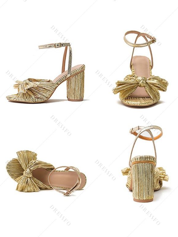 Bowknot Chunky Heels Open Toe Buckle Strap Elegance Party Sandals - d'or EU 39