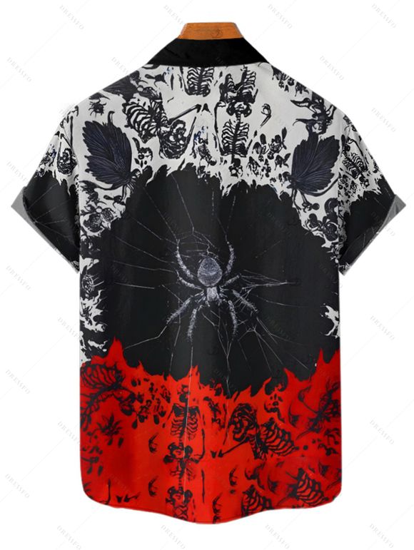 Chemise gothique à manches courtes et boutons pour homme, motif squelette d'araignée colorblock, style vacances - Noir 4XL