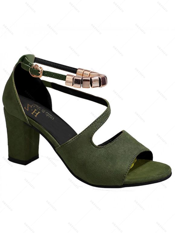 Plain Color Open Toe Chunky Heel Buckle Strap Metal Embellishment Trendy Sandals - Vert EU 43