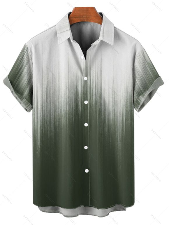 Chemise de vacances à imprimé ombré pour homme, boutonnée, retroussée, manches courtes, décontractée - Vert profond S