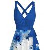 Robe de vacances à motif floral et feuilles, couleur contrastée, croisée, surplis, ceinture, décolleté plongeant, ligne A, robe mi-longue décontractée - Bleu S | US 4