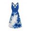Robe de vacances à motif floral et feuilles, couleur contrastée, croisée, surplis, ceinture, décolleté plongeant, ligne A, robe mi-longue décontractée - Bleu S | US 4