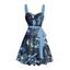 Robe de vacances à imprimé tropical marin, ceinture froncée sur le buste, décolleté en cœur, mini robe de plage trapèze - Bleu de Minuit XXXXXL | US 20