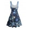 Robe de vacances à imprimé tropical marin, ceinture froncée sur le buste, décolleté en cœur, mini robe de plage trapèze - Bleu de Minuit XXXXXL | US 20