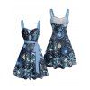 Robe de vacances à imprimé tropical marin, ceinture froncée sur le buste, décolleté en cœur, mini robe de plage trapèze - Bleu de Minuit XXXXXL | US 20