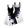 Gothic Women Outfit Contrast Color Rose Floral Pattern Monochrome Dress and Heart Pendant Lace Choker Rivet Boots Set - Noir S | US 4