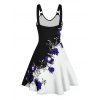 Gothic Women Outfit Contrast Color Rose Floral Pattern Monochrome Dress and Heart Pendant Lace Choker Rivet Boots Set - Noir S | US 4