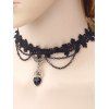Gothic Women Outfit Contrast Color Rose Floral Pattern Monochrome Dress and Heart Pendant Lace Choker Rivet Boots Set - Noir S | US 4