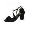 Plain Color Open Toe Chunky Heel Buckle Strap Metal Embellishment Trendy Sandals - Noir EU 35