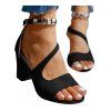 Plain Color Open Toe Chunky Heel Buckle Strap Metal Embellishment Trendy Sandals - Noir EU 43