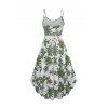 Vacation Women Outfit Floral Print Sleeveless High-Low Dress Solid Color Open Front Crop Top and Hollow Out Chunky Heel Sandals Set - Vert profond S | US 4