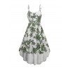 Vacation Women Outfit Floral Print Sleeveless High-Low Dress Solid Color Open Front Crop Top and Hollow Out Chunky Heel Sandals Set - Vert profond S | US 4