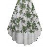 Vacation Women Outfit Floral Print Sleeveless High-Low Dress Solid Color Open Front Crop Top and Hollow Out Chunky Heel Sandals Set - Vert profond S | US 4
