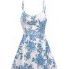 Vacation Women Outfit Floral Print Sleeveless High-Low Dress Solid Color Open Front Crop Top and Hollow Out Chunky Heel Sandals Set - Bleu clair S | US 4