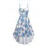 Vacation Women Outfit Floral Print Sleeveless High-Low Dress Solid Color Open Front Crop Top and Hollow Out Chunky Heel Sandals Set - Bleu clair S | US 4