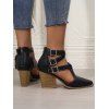 Solid Color Pointed Toe Chunky Heels Hollow Out Buckle Strap Vintage Sandals - Noir EU 42
