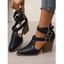 Solid Color Pointed Toe Chunky Heels Hollow Out Buckle Strap Vintage Sandals - Noir EU 42