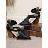 Solid Color Pointed Toe Chunky Heels Hollow Out Buckle Strap Vintage Sandals - Noir EU 42