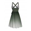 Robe de vacances décontractée mi-longue à imprimé ombré et ceinture croisée, décolleté plongeant, taille haute, coupe trapèze - Vert profond S | US 4
