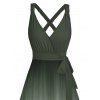 Robe de vacances décontractée mi-longue à imprimé ombré et ceinture croisée, décolleté plongeant, taille haute, coupe trapèze - Vert profond S | US 4