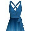 Robe de vacances décontractée mi-longue à imprimé ombré et ceinture croisée, décolleté plongeant, taille haute, coupe trapèze - Bleu XXL | US 14