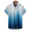 Chemise de vacances à imprimé ombré pour homme, boutonnée, retroussée, manches courtes, décontractée - Bleu 5XL