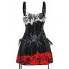 Robe gothique à lacets et motif squelette d'araignée colorblock, demi-fermeture éclair, œillets, sangle à boucle, robe trapèze - Noir XXL | US 14