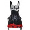 Robe gothique à lacets et motif squelette d'araignée colorblock, demi-fermeture éclair, œillets, sangle à boucle, robe trapèze - Noir XXL | US 14