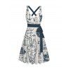Robe de plage mi-longue à ceinture croisée et col plongeant, taille haute, motif ancre et éléments océaniques - Bleu de Minuit XXL | US 14
