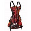 Robe gothique à lacets avec motif de branches d'arbres et de crânes, demi-fermeture éclair, œillets, sangle à boucle, ligne A, mini robe de vacances - Orange Foncé XXL | US 14