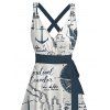 Robe de plage mi-longue à ceinture croisée et col plongeant, taille haute, motif ancre et éléments océaniques - Bleu de Minuit XXL | US 14